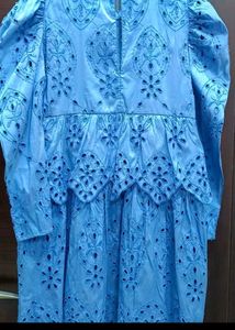 Blue Broderie Anglaise Mini Dress