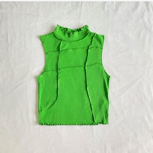 Edgy Green Ribbed Tank Top