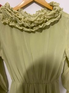 Green Ruffle Neck Mini Dress