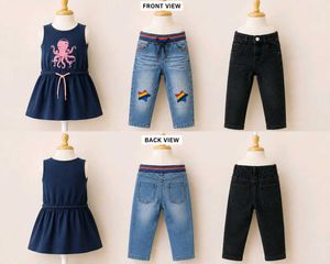 Baby Girl Dress + 2 branded Jeans Combo