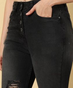 Black High-Waist Flared Ripped  Fly Str