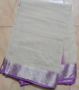 Elegant Beige Saree with Purple Border