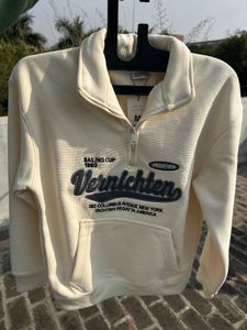 Cream Waffle Knit Quarter Zip Sweater