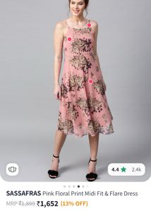 SASSAFARAS New Pink Printed Floral  Dress