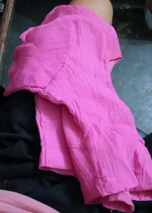 Pink crepe saree