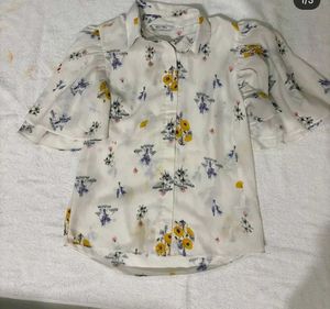 White Floral Bell Sleeve Top