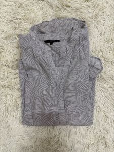 Stylish Grey Leaf Print Tunic Top