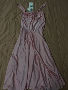 Pink Squared Neck Flared Midi Dress