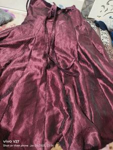 Burgundy Satin long Skirt
