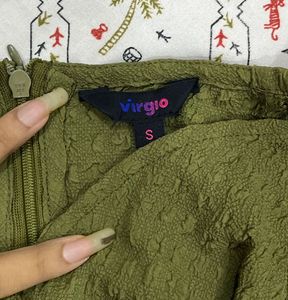 Virgio Olive Green Crepe Textured Mini Dress