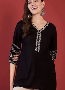 Anouk Black Kurta with White Embroidery