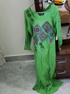 Lime Green Embroidered Kurta