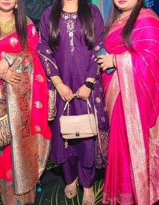 💜 Purple Kurta Set with embroidery and stone work