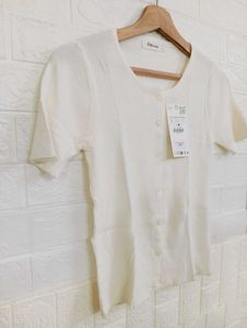White Button-Up Short Sleeve Top