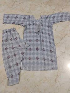 Elegant Grey Printed Kurta Set with Dupatta