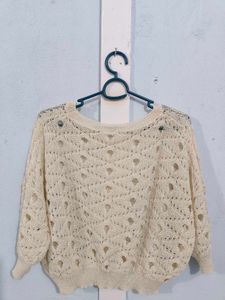 Cream Crochet Knit Sweater