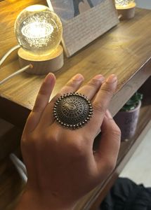 Statement Oxidized Silver Round Ring