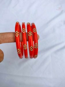 Beautiful Orange Colour Bangles Set Of 4