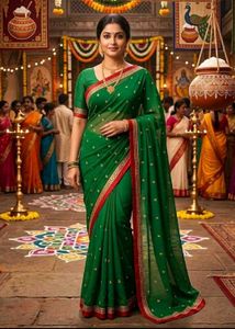 Dark Green Saree with Blouse