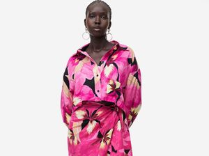 Bold Floral Print Cropped Shirt