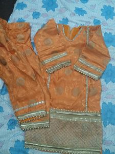 Orange Kurta Set with Embellishments