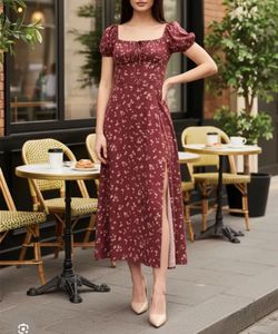 Maroon Floral Print Midi Dress | NewMe- Never used