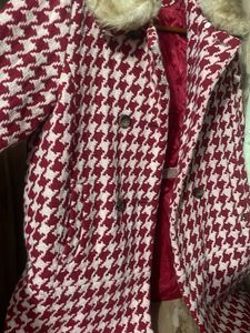 Tiffany Houndstooth Coat Faux Fur Trim