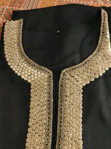 Elegant Black Kurta with Embellished Neckline