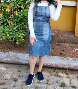 Vintage-inspired denim jumper dress.