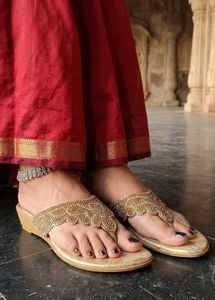 Embellished Gold Wedge Sandals