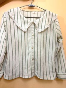 Striped Collared Button-Up Top