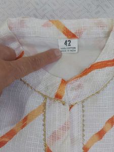 lehariya White Kurta with Orange Stripes