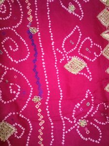 Pure Crepe Silk Bandhej Jardozi Saree,used Lightl