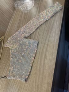 H&amp;M New Sparkly Sequin One-Sleeve Crop Top