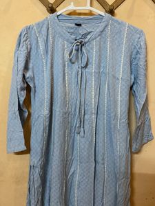 Light Blue Tie-Neck Kurta