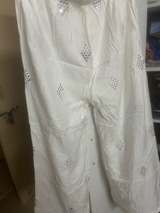 Embellished White Palazzo Pants