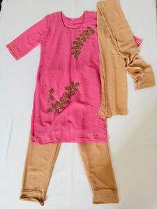 Pink Embroidered Kurta with Pants & Dupatta