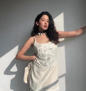 Boho Cream Embroidered Mini Dress