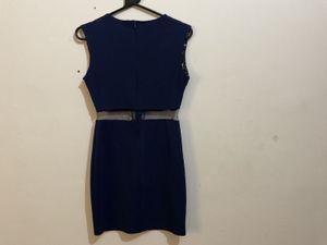 Navy Blue Lace Trimmed Bodycon Dress