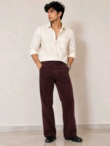 Men's Maroon Corduroy Wide-Leg Pants