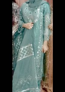 Embellished blue Kurta palazo with dupatta
