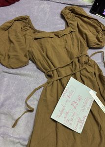 Brown Puff Sleeve Square Neck Dress34-36