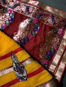 Yellow Maroon Saree 💛