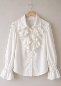 White Chiffon Ruffle Front Blouse