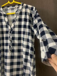 Plus Size Checked Cotton Tunic Top