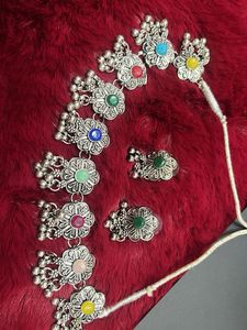 Boho Flower Choker with Colorful Stones