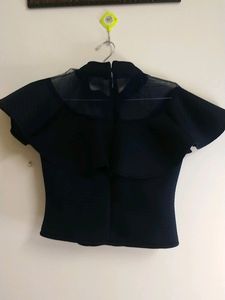 Elegant Pearl Embellished Mesh Top