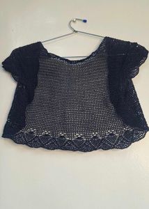 Y2K Vintage Black Crochet Cropped Shrug