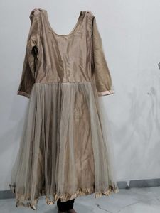 Elegant Beige gown with heavy jacket and dupattaDr