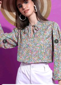 Tokyo Talkies Floral Print Tie-Neck Top